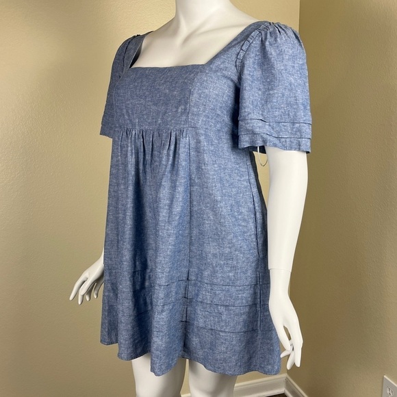 Draper James Womens Size XL Linen Cotton Chambray Mini Babydoll NEW Dress Ruffle - Picture 4 of 12